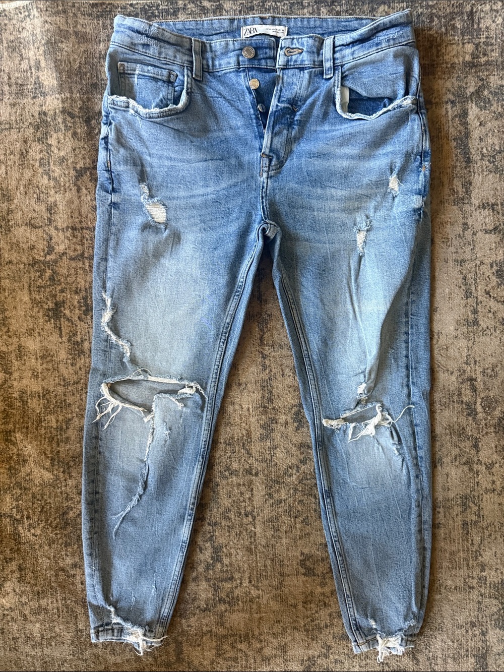 Zara Light Blue Distressed Boyfriend Jeans